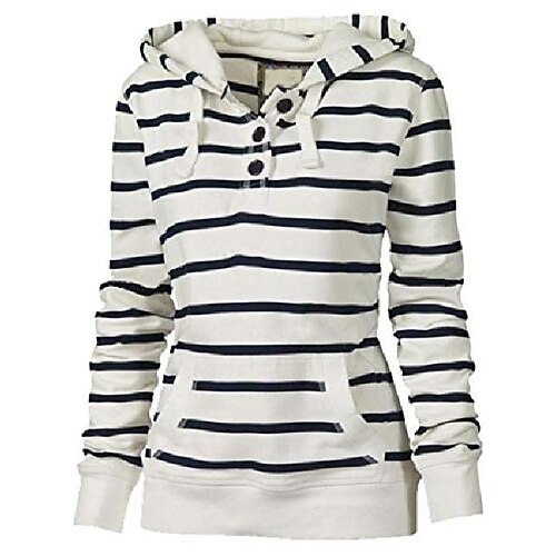 

Women's Hoodie Pullover Basic Button Front Pocket Photo Color Stripes Casual Hooded Long Sleeve S M L XL