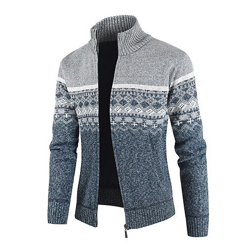 

Per uomo Felpa Cardigan Maglione con zip Giacca maglione Maglione in pile Maglia Lavorato a maglia A strisce Colletto alla coreana Cerniera frontale Abbigliamento Inverno Autunno Vino Grigio chiaro M
