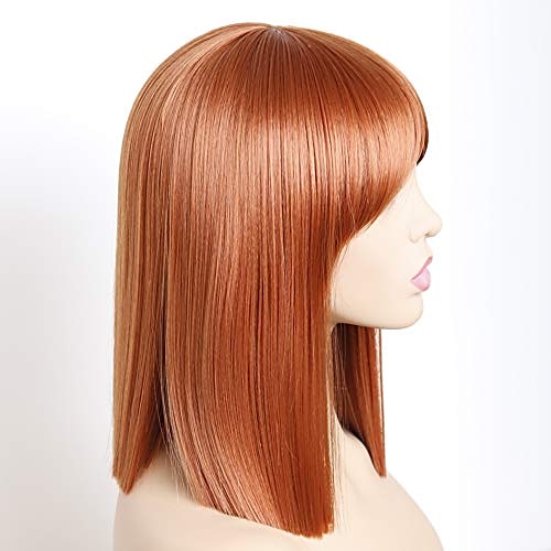 

Bob Straight Wigs Synthetic Short Orange Wig with Bangs Natural Looking Heat Resistant Fiber Hair for Women (Orange)