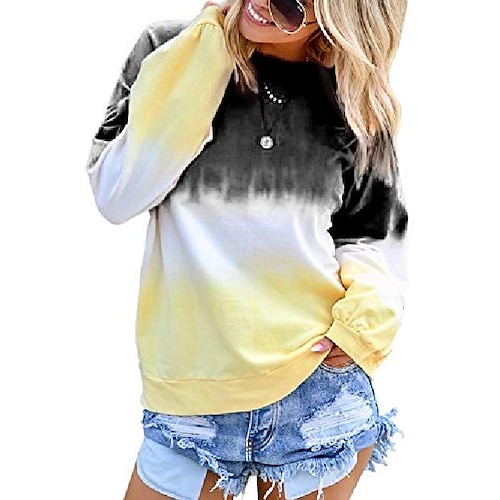 

womens casual long sleeve gradient print shirt loose pullover sweatshirt tops m black