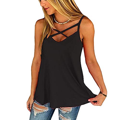 

womens flowy tank tops summer sexy v neck spaghetti strap criss cross casual sleeveless cami shirts (black, x-large)