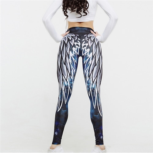 

Women's Leggings Blue High Waist Sports Gym Yoga Stretchy Ankle-Length Comfort Print S M L XL / Skinny