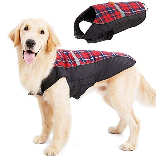 

dog winter coat reversible reflective pet warm christmas clothes, british style plaid dog jacket windproof puppy vest for small medium large dogs