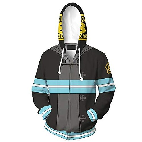 

shinra kusakabe cosplay costume hoodie zip up jacket casual anime hoodies sweatshirt