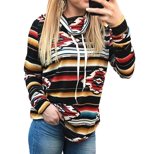 

Women's Blouse Rainbow Graphic Prints Drawstring Print Long Sleeve Daily Elegant High Neck Regular Loose Fit S