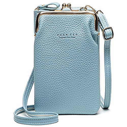 

women cross-body pu leather wallet large capacity with card slots adjustable detachable shoulder strap for cell phones under 7 inches bag, (blue), m