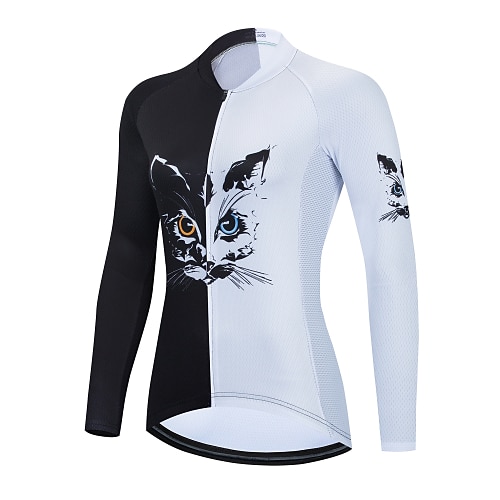 

21Grams Women's Cycling Jersey Long Sleeve Bike Jersey Top with 3 Rear Pockets Mountain Bike MTB Road Bike Cycling Thermal Warm Breathable Quick Dry Soft White Graphic Animal Cat Polyester Sports