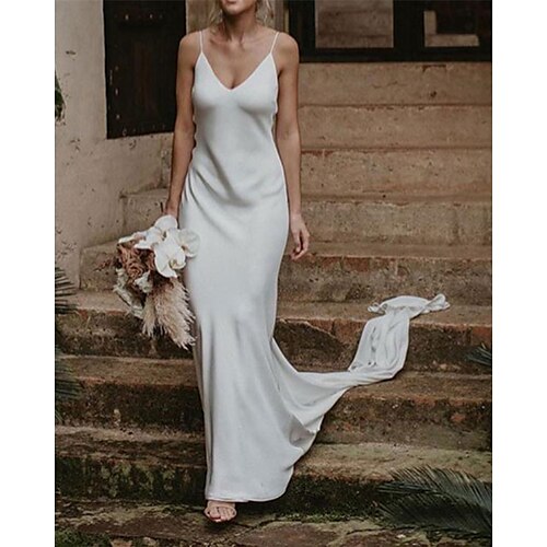 

A-Line Wedding Dresses V Neck Court Train Formal Plus Size with Draping 2022