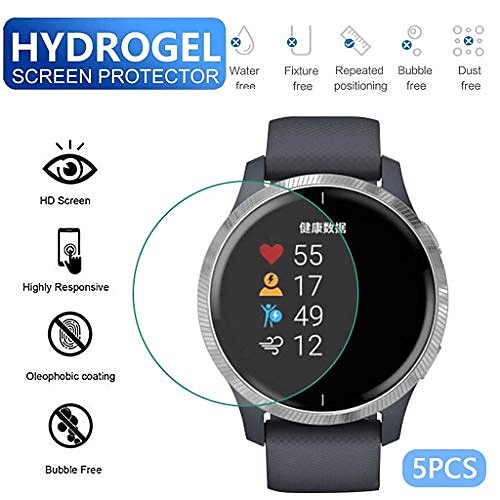 

5 Pcs tempered hydrogel transparent film, hd film glass Smartwatch Screen Protector for garmin venu smart watch full screen coverage anti scratch, bubble free