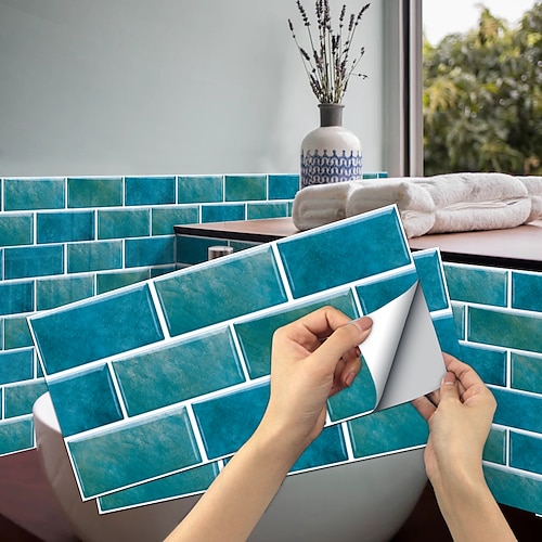 

6pcs Peel and Stick Backsplash Tiles Geometric Vintage Tile Sticker Waterproof Mural Wallpaper Decals for Kitchen Bathroom Decor 15cmX30cm(5.91x11.81inch)