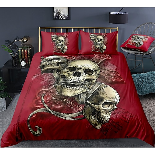 

Skull Red Duvet Cover Set Quilt Bedding Sets Comforter Cover,Queen/King Size/Twin/Single/(Include 1 Duvet Cover, 1 Or 2 Pillowcases Shams),3D Digktal Print