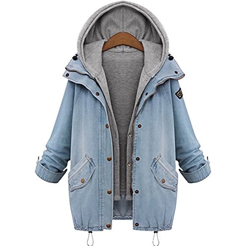 

Women's Jacket Denim Jacket Hoodie Jacket Causal Daily Fall Winter Regular Coat Regular Fit Hoodie Jacket Long Sleeve Solid Color Pure Color Light Blue