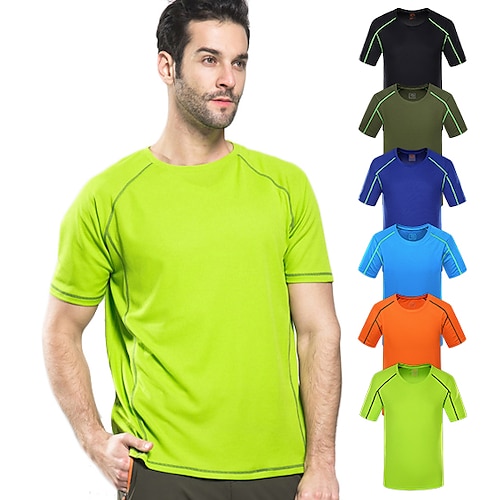 

Wolfcavalry Men's Hiking Tee shirt Short Sleeve Crew Neck Tee Tshirt Top Outdoor Quick Dry Breathable Stretchy Comfortable Spring Summer POLY Solid Color Army Green Blue Light Grey Hunting Fishing