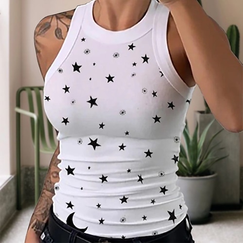 

Women's Camisole Tank Top Camis Five-pointed star-white Five-pointed star-purple Five-pointed star-green Star Stars and Stripes Casual Sports Basic Casual Square Neck Slim S