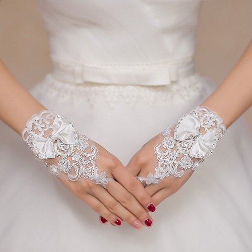 

Polyester / Terylene Wrist Length Glove Floral With Floral / Crystals / Rhinestones Wedding / Party Glove