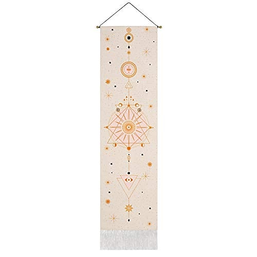 

Boho Bohemian Tarot Divination Wall Tapestry Art Decor Blanket Curtain Hanging Home Bedroom Living Room Decoration Nordic Cotton Linen Tassel Sun Starry Sky 12.8 x 51.2 inches