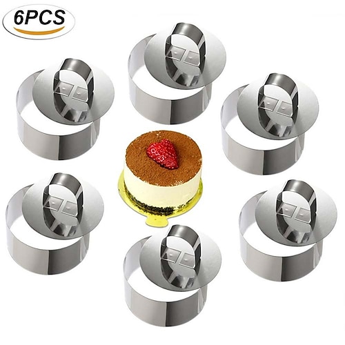 

6pcs Round Dessert Mousse Cake Molds Stainless Steel Cake Rings Set Mold with Pusher Pancake Pastry Tool Cookie Cutter