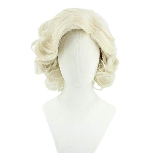 

Womens Wigs Platinum Blonde Short Curly Cosplay Wig