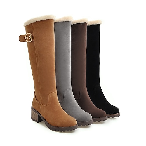 

Women's Boots Daily Office & Career Block Heel Boots Snow Boots Knee High Boots Winter Buckle Chunky Heel Round Toe Casual Preppy Minimalism Walking Shoes Suede Faux Fur Zipper Solid Colored Camel