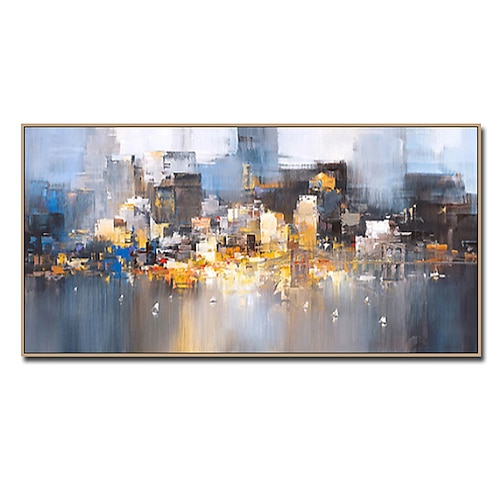 

Oil Painting Handmade Hand Painted Wall Art Abstract Urban Landscape Skyline Home Decoration Décor Rolled Canvas No Frame Unstretched