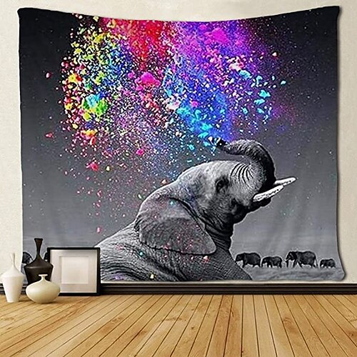 

Wall Tapestry Art Decor Blanket Curtain Picnic Tablecloth Hanging Home Bedroom Living Room Dorm Decoration Polyester Colorful Background Elephant View