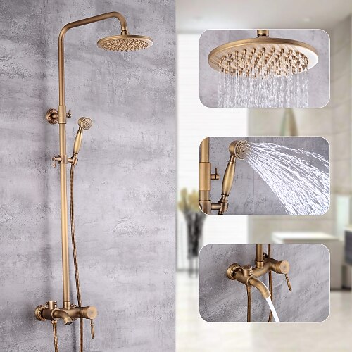 

Shower Faucet,Shower System Set - Handshower Included pullout Waterfall Vintage Style / Country Antique Brass Mount Outside Ceramic Valve Bath Shower Mixer Taps