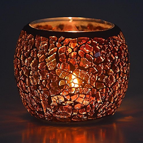 

scented candle holder mosaic glass tea light holder,handmade romantic glass tealight candle holder for aromatherapy,party décor(no candles),also used as vase,pen holder,potted plants bowl (amber)