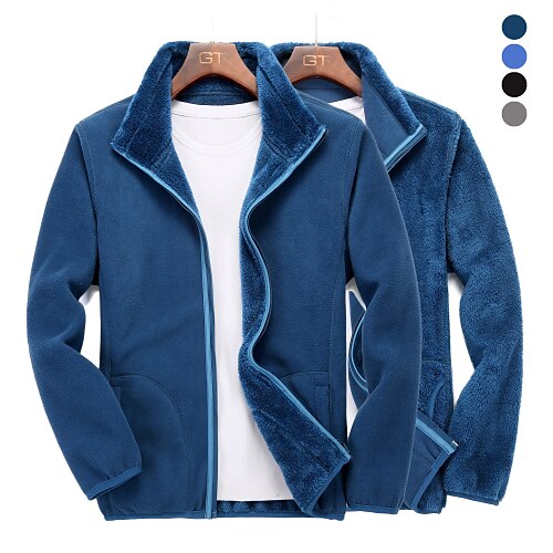 

Men's Hiking Fleece Jacket Winter Outdoor Thermal Warm Waterproof Windproof Fleece Lining Outerwear Winter Fleece Jacket Trench Coat Single Slider Hunting Ski / Snowboard Fishing Black Royal Blue