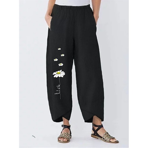 

Women's Chinos Slacks Pants Trousers Linen / Cotton Blend Green Black High Waist Basic Streetwear Daily Going out Pocket Print Micro-elastic Full Length Comfort Patterned S M L XL XXL / Loose Fit