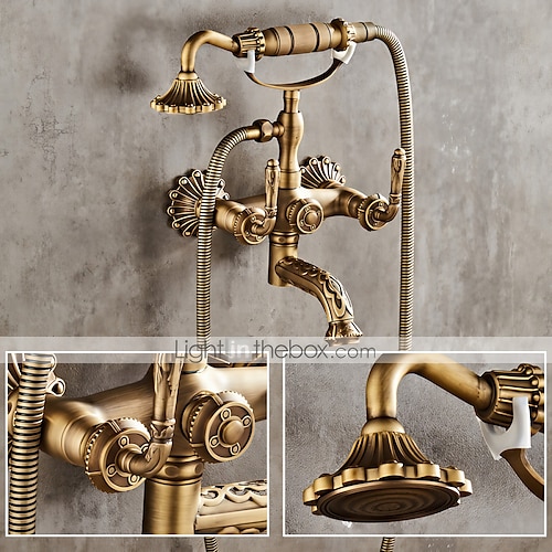 

Shower Faucet Set - Handshower Included pullout Vintage Style / Country Antique Brass Mount Outside Ceramic Valve Bath Shower Mixer Taps