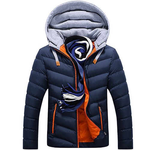 

men's thick coat warm hooded padded for men casual jackets overcoat dark blue l