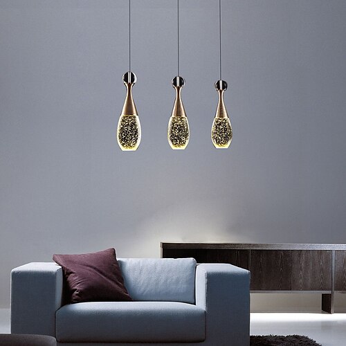 

3-Light Cluster Pendant Light LED Downlight Electroplated Metal Glass Modern Minimalist Bubble Crystal Column Adjustable Long