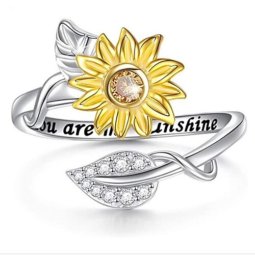 

sunflower ring you are my sunshine stainless steel adjustable cubic zirconia cz jewelry for women girls size 8