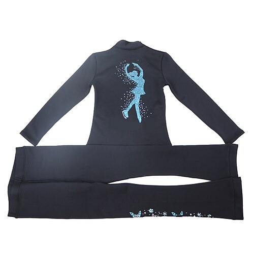 

Figure Skating Jacket with Pants Women's Girls' Ice Skating Tracksuit Leggings Outfits Black Fleece Spandex High Elasticity Training Practice Professional Skating Wear Thermal Warm Handmade Crystal