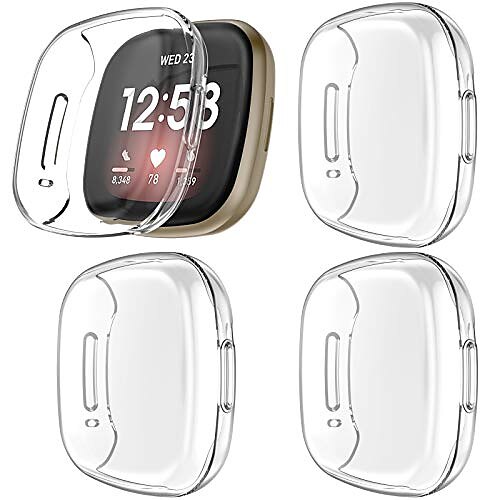 

screen protector case compatible for fitbit sense / fitbit versa 3, (4-pack) soft tpu all-around coverage bumper case cover protective shell accessories for sense / versa 3 smartwatch, 4clear