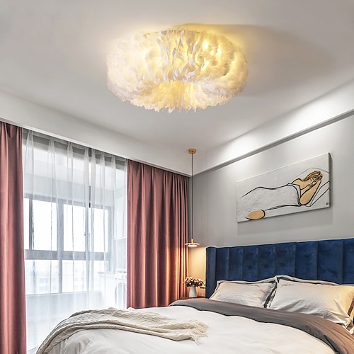 

50/60/70 cm ledet taklampe nordisk romantisk fjærdesign hvit rosa grå mørk gul soverom stue spisestue restaurant jenter og barn rom ac110v ac220v