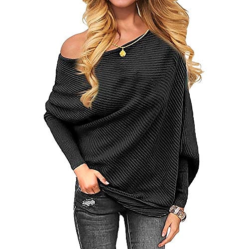 

Women's Pullover Sweater jumper Jumper Knit Knitted Solid Color One Shoulder Casual Sexy Daily Holiday Batwing Sleeve Winter Fall Camel Wine Red S M L / Long Sleeve / Loose Fit