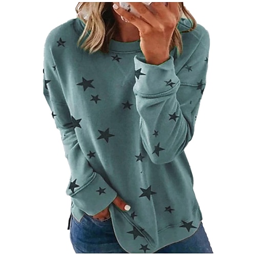

Women's Hoodie Sweatshirt Pullover Active Casual Print White Blue Purple Graphic Star Loose Fit Daily Crew Neck Long Sleeve S M L XL XXL