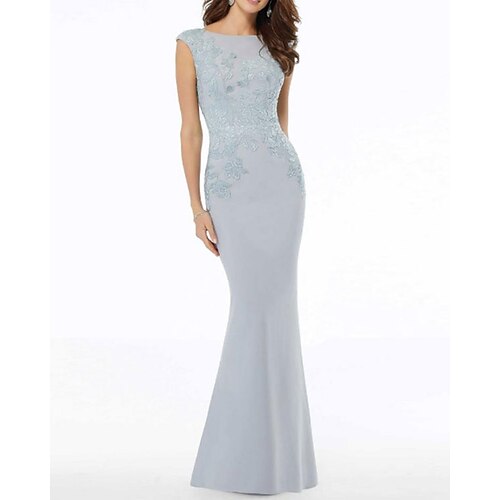 

Mermaid / Trumpet Mother of the Bride Dress Elegant Jewel Neck Floor Length Polyester Lace Sleeveless with Beading Appliques 2022