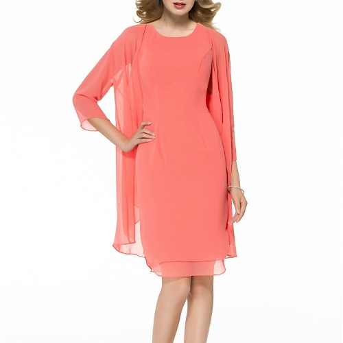 

Sheath / Column Mother of the Bride Dress Elegant Jewel Neck Short / Mini Chiffon 3/4 Length Sleeve with Tier 2022