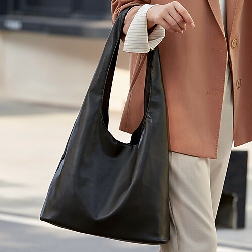 

Women's Tote Handbags Tote PU Leather Solid Color Daily Black Brown Beige