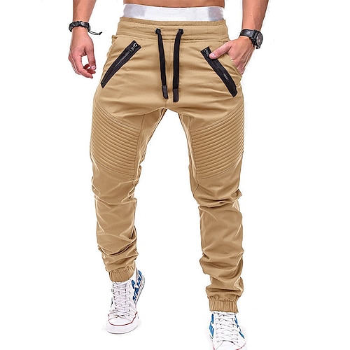 

Men's Joggers Cargo Pants Trousers Casual Pants Drawstring Elastic Waist Multiple Pockets Solid Colored Full Length Daily Cotton Blend Casual Classic Army Green Khaki Micro-elastic