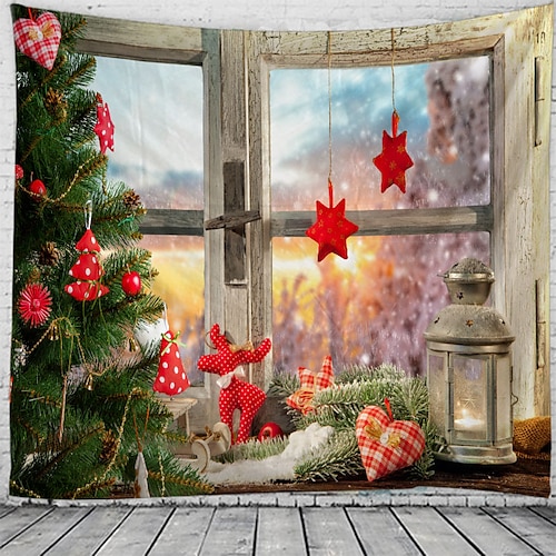 

Christmas Santa Claus Holiday Party Wall Tapestry Art Decor Blanket Curtain Photo Background Backdrop Picnic Tablecloth Hanging Home Bedroom Living Room Dorm Decoration Window Gift Snow Tree Polyester