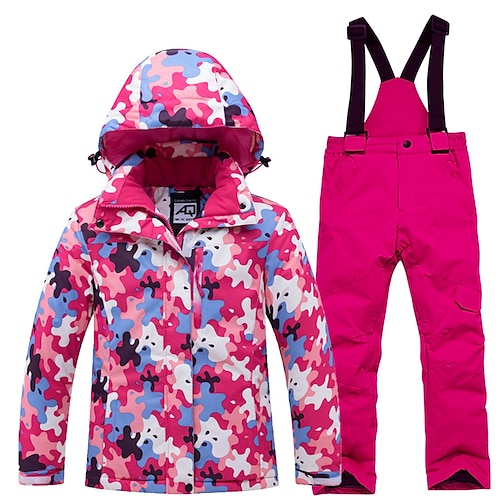 

Girls' Ski Jacket with Bib Pants Outdoor Winter Thermal Warm Waterproof Windproof Breathable Bib Pants Clothing Suit for Ski / Snowboard Winter Sports / Camo / Camouflage