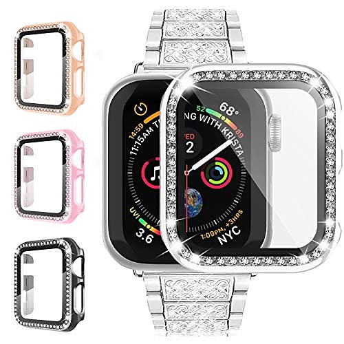 

4 pakke Bling Diamond Case Klokkehus med skjermbeskytter Kompatibel med Apple Watch Series SE / 6/5/4/3/2/1 Bling Diamond Støvtett HD Clear Herdet glass / PC Klokke Deksel