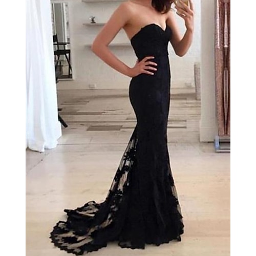 

Mermaid / Trumpet Beautiful Back Sexy Engagement Formal Evening Dress Sweetheart Neckline Sleeveless Court Train Lace with Lace Insert 2022