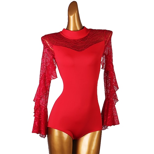 

Latin Dance Leotard / Onesie Lace Split Joint Women's Performance Long Sleeve Spandex