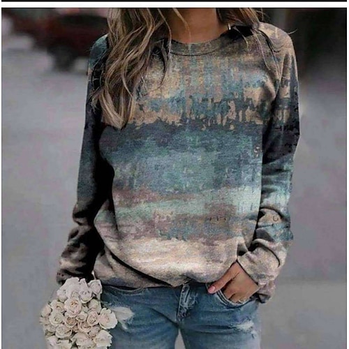 

Women's Hoodie Sweatshirt Pullover Casual Blue Gray Red Graphic Color Block Loose Fit Daily Round Neck Long Sleeve S M L XL XXL
