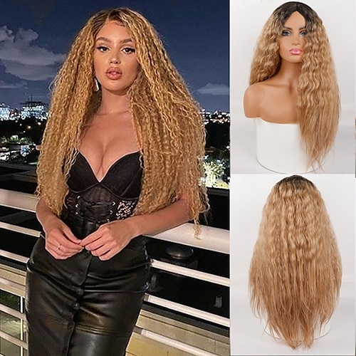 

Long Wavy Ober Golden Brown Grey High Temperature Synthetic Wig African Female Daily Wig