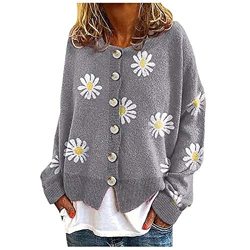 

Women's Cardigan Knitted Button Print Floral Daisy Stylish Basic Casual Long Sleeve Regular Fit Sweater Cardigans Open Front Fall Winter Spring Blue Black Gray / Going out